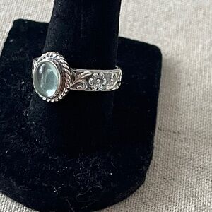 Aquamarine Floral Band 925 Ring